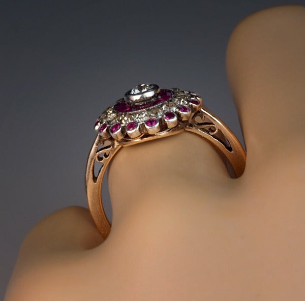 Women's Antique Russian Ruby Diamond Cluster Ring