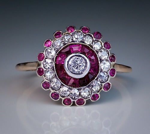 Antiker russischer Rubin-Diamant-Cluster-Ring 3