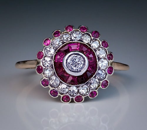 Antique Russian Ruby Diamond Cluster Ring 3