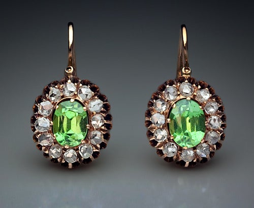 Victorian Antique Russian Demantoid Rose Diamond Earrings