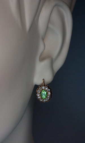 Antique Russian Demantoid Rose Diamond Earrings In Excellent Condition In Chicago, IL