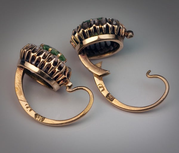 Women's Antique Russian Demantoid Rose Diamond Earrings
