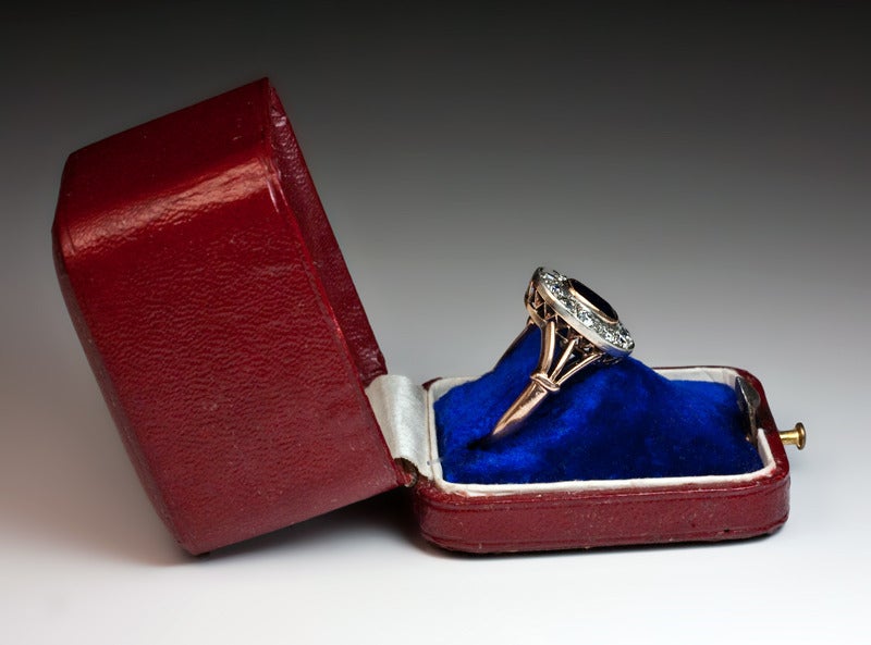 Women's Antique Sapphire Diamond Gold Russian Engagement Ring