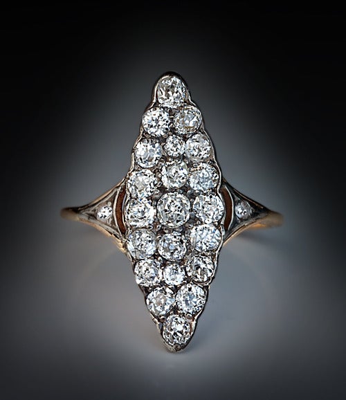 Antique Russian Marquise Shaped Diamond Cluster Ring In Good Condition In Chicago, IL