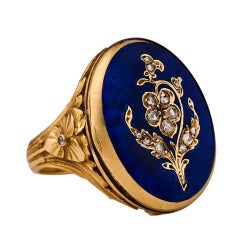 Antique French Guilloche Enamel Locket Ring