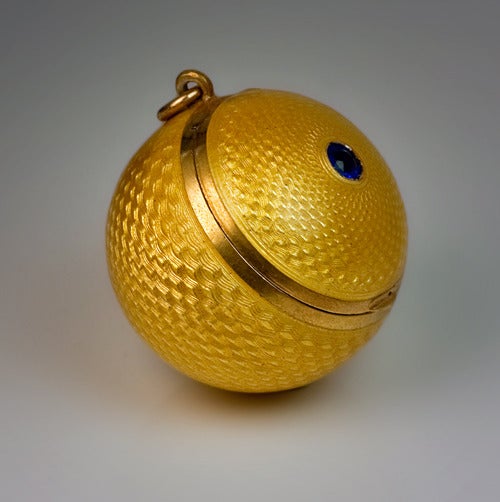 Edwardian Antique Russian Guilloche Enamel Ball Locket Pendant