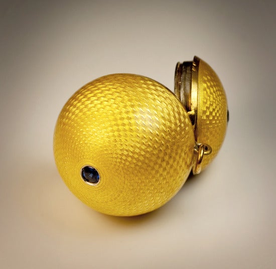 Women's Antique Russian Guilloche Enamel Ball Locket Pendant