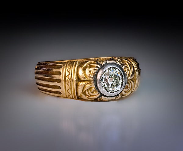 Antique Russian Diamond Solitaire Men's Ring 1