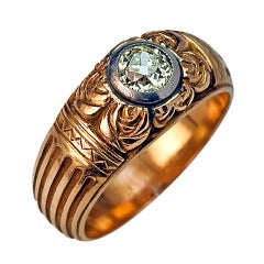 Antique Russian Diamond Solitaire Men's Ring