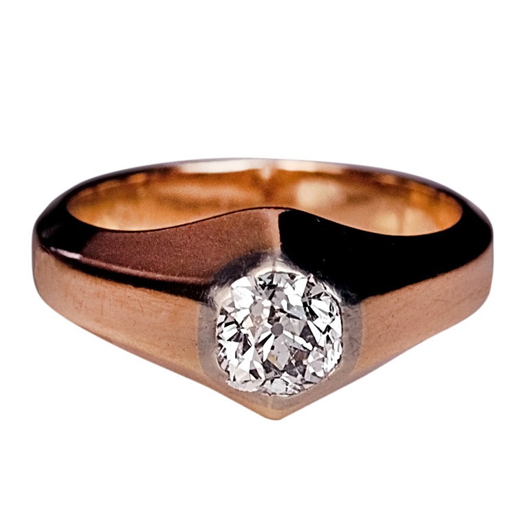 Antique Russian Diamond Solitaire Gold Mens Ring at 1stDibs | antique ...
