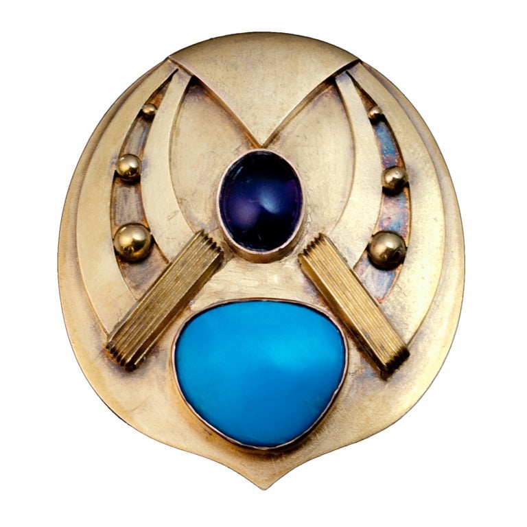 Broche de oro enjoyado ruso Arts & Crafts