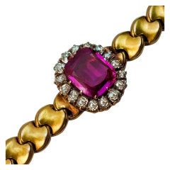 Antique Russian Ruby and Diamond Cluster Gold Bracelet