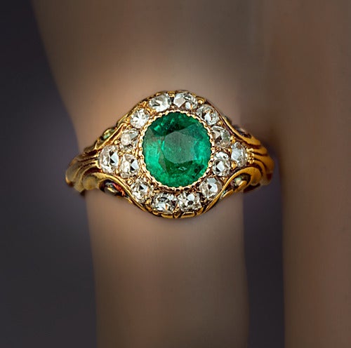 Antique Russian Emerald Diamond Ring c. 1850 1