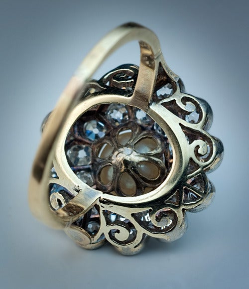 Women's Edwardian Era Pearl & Diamond Cluster Ring c. 1905