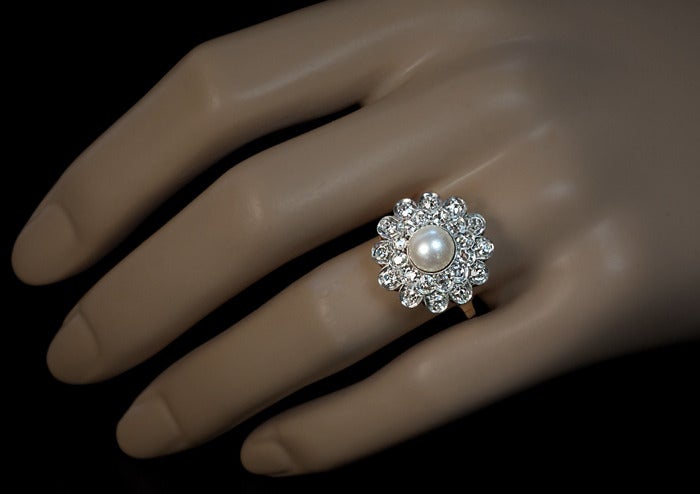 Edwardian Era Pearl & Diamond Cluster Ring c. 1905 1