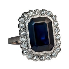 French Sapphire Diamond Platinum Ring 1920s