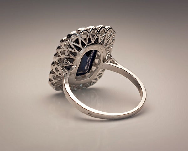 Women's French Sapphire Diamond Platinum Ring 1920s