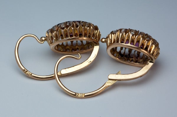 Women's Antique Russian Almandine Diamond Cluster Earrings