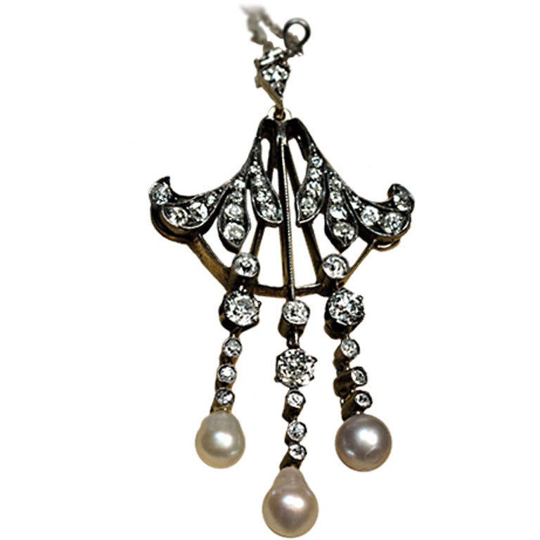Art Nouveau Antique Diamond Pearl Necklace