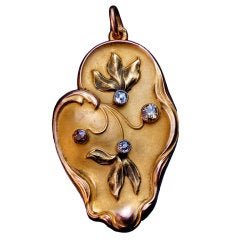 Antique Art Nouveau Russian Jeweled Gold Pendant Locket