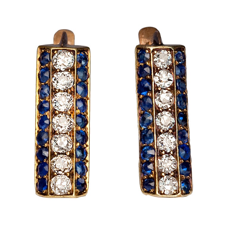 Art Deco Sapphire Diamond Gold Earrings