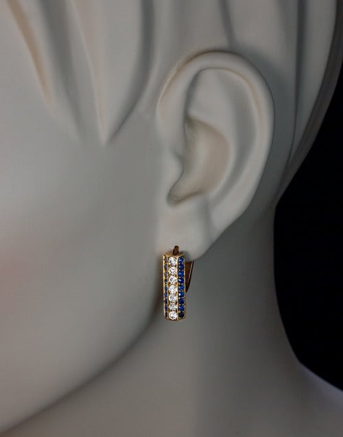 Art Deco Sapphire Diamond Gold Earrings In Excellent Condition In Chicago, IL