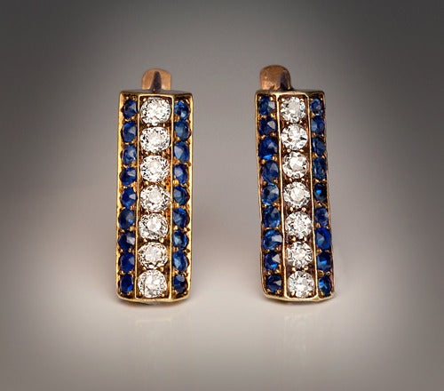 Art Deco Sapphire Diamond Gold Earrings 1