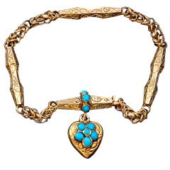 Antique Victorian Turquoise Gold Charm Bracelet