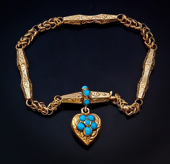 Women's Victorian Turquoise Gold Charm Bracelet