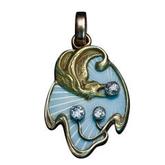 Antique Art Nouveau Guilloche Enamel Gold Pendant