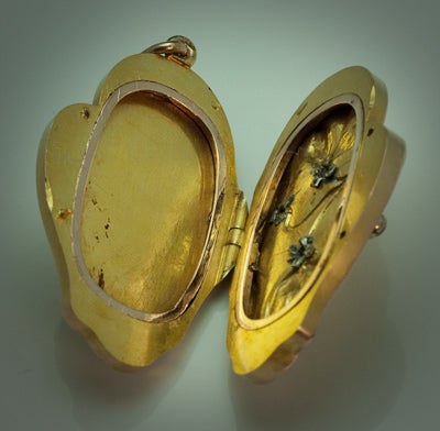Art Nouveau Russian Jeweled Gold Pendant Locket 1