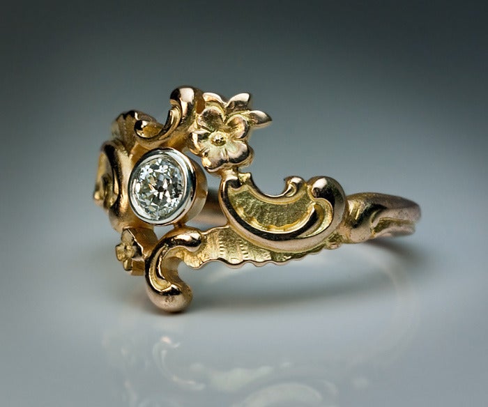 Art Nouveau Antique Neo-Rococo Diamond Gold Ring