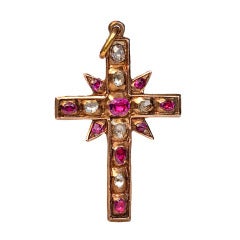Antique Renaissance Ruby Diamond Cross Pendant c1580