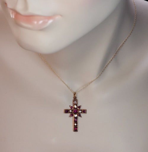 Georgian Renaissance Ruby Diamond Cross Pendant c1580