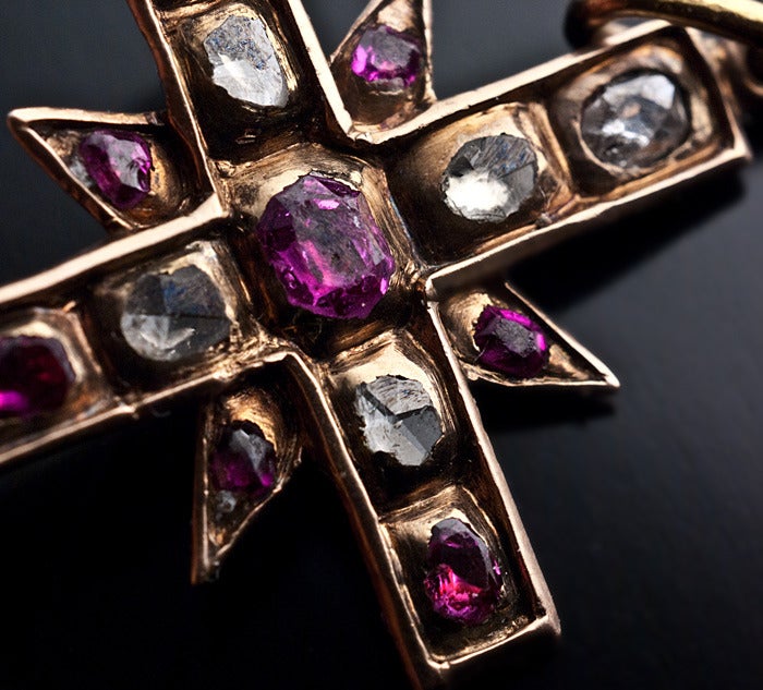 Women's or Men's Renaissance Ruby Diamond Cross Pendant c1580