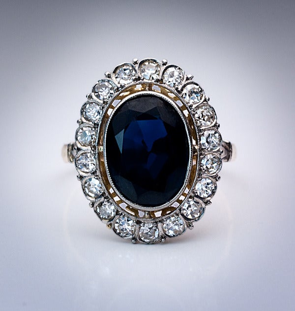 Antique Sapphire Diamond Engagement Ring at 1stDibs