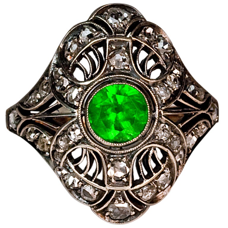 Art Deco Russian Demantoid Ring