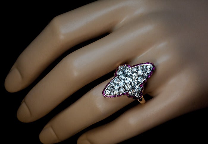 Antique Russian Calibre Cut Ruby Diamond Ring