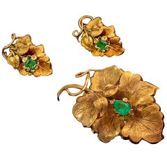Antique Grape Leaf Earrings and Brooch