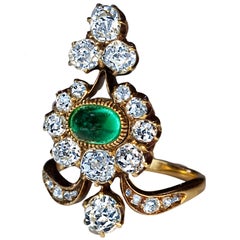 Antique Russian Emerald Diamond Gold Ring