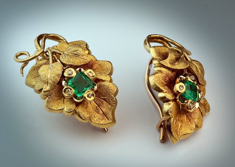 Antique Grape Leaf Earrings and Brooch 2