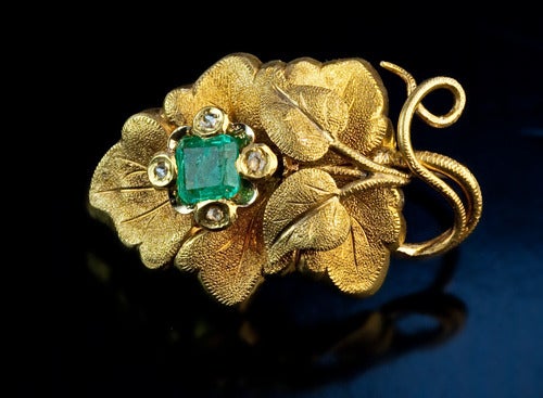 Antique Grape Leaf Earrings and Brooch at 1stDibs