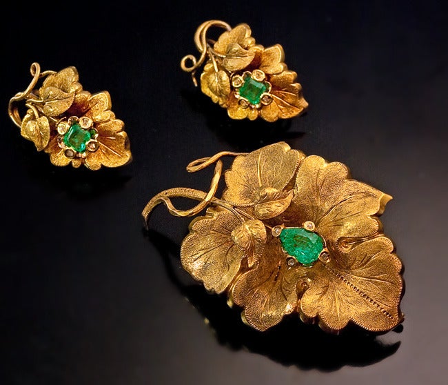 Antique Grape Leaf Earrings and Brooch 4