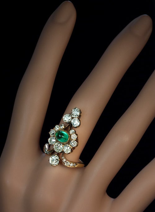 Victorian Antique Russian Emerald Diamond Gold Ring