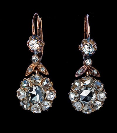 Victorian Antique Rose Cut Diamond Earrings
