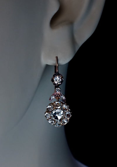 Antique Rose Cut Diamond Earrings In Excellent Condition In Chicago, IL