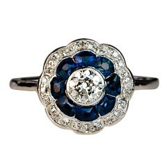 Antique Sapphire and Diamond Engagement Ring c. 1910