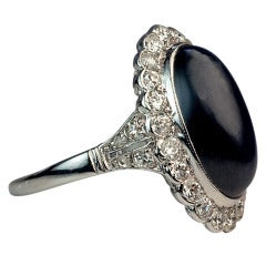 Cabochon Sapphire Diamond Platinum Ring 1920s 6