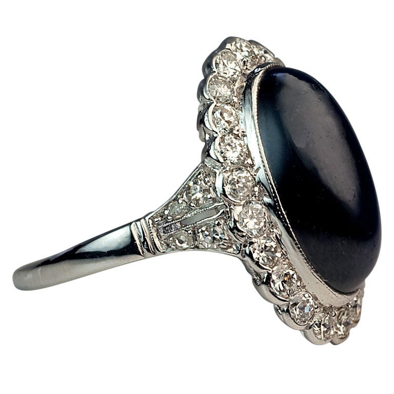 Cabochon Sapphire Diamond Platinum Ring 1920s