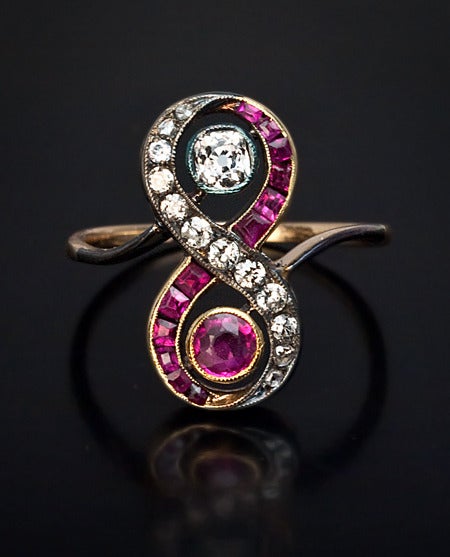 Women's Russian Ruby Diamond Engagement Ring c1910